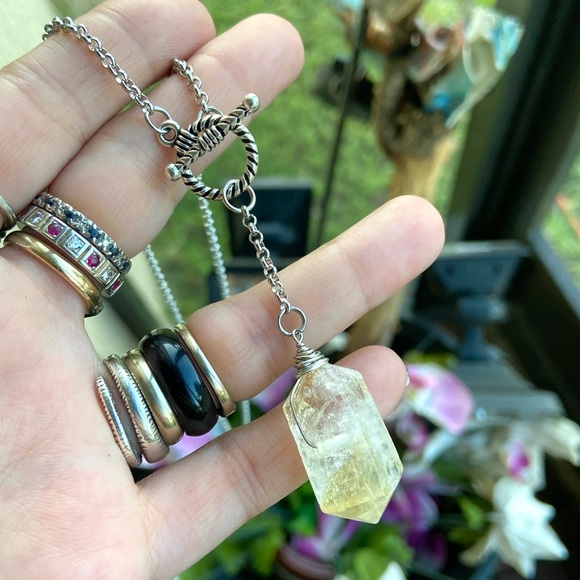 Y shape lariat necklace twisted cable round toggle clasp & light yellow citrine - Picture 4 of 10